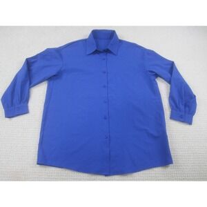 Womens Medium Blue Shirt Long Sleeve Polyester Button Down Casual‎